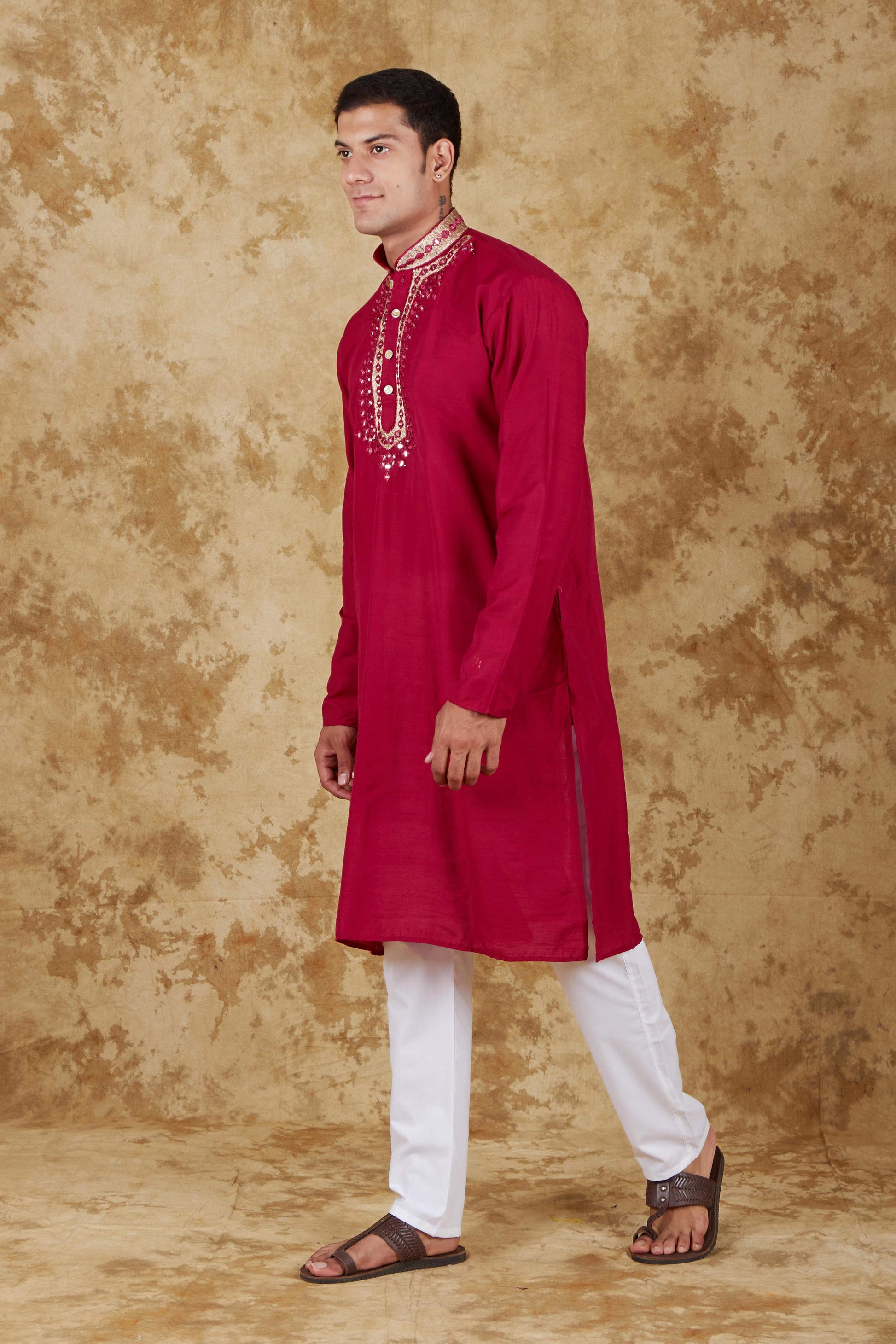 Bluesaanchi Men's Mirror Magic Red Kurta Set | Swadesiicart