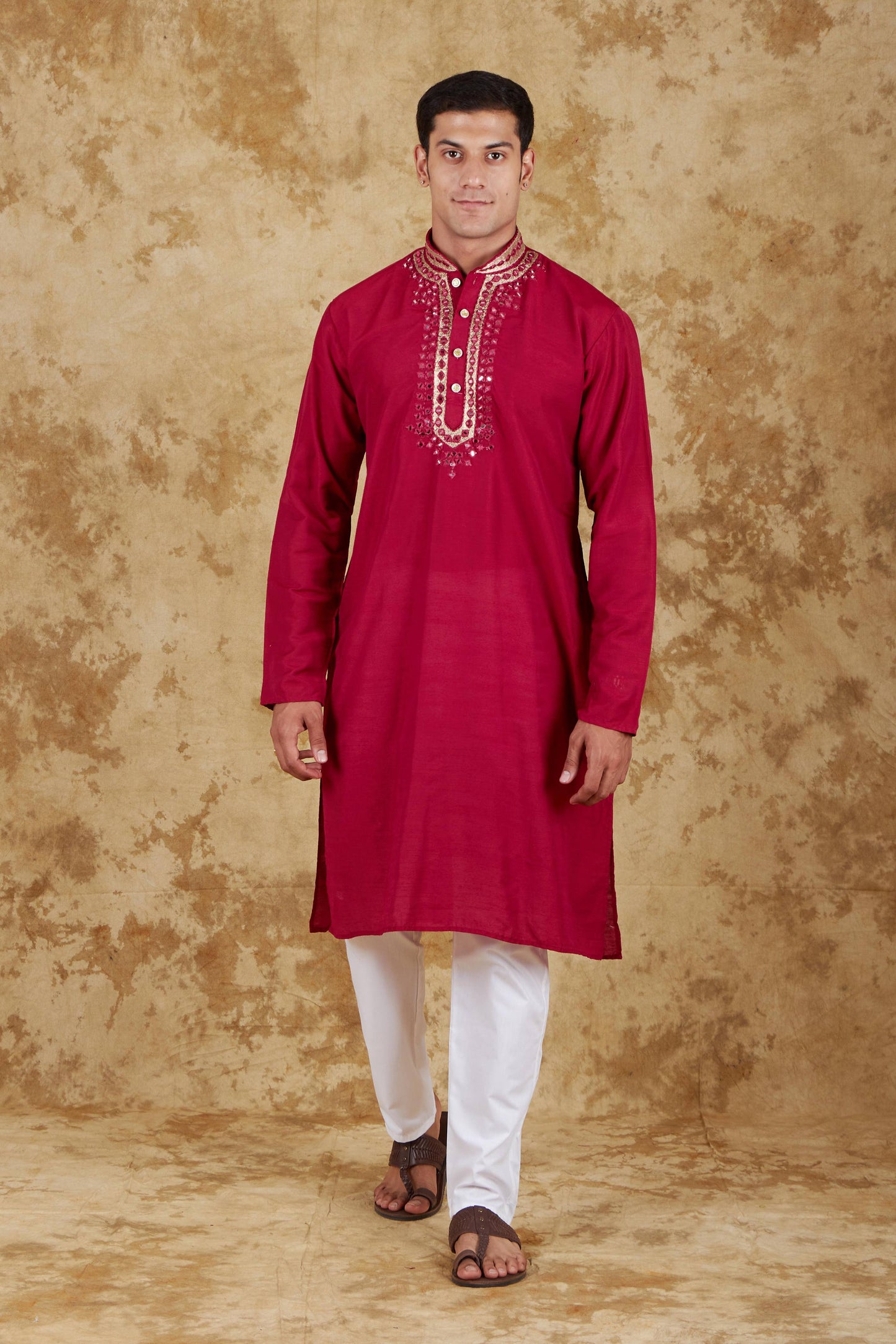 Bluesaanchi Men's Mirror Magic Red Kurta Set | Swadesiicart