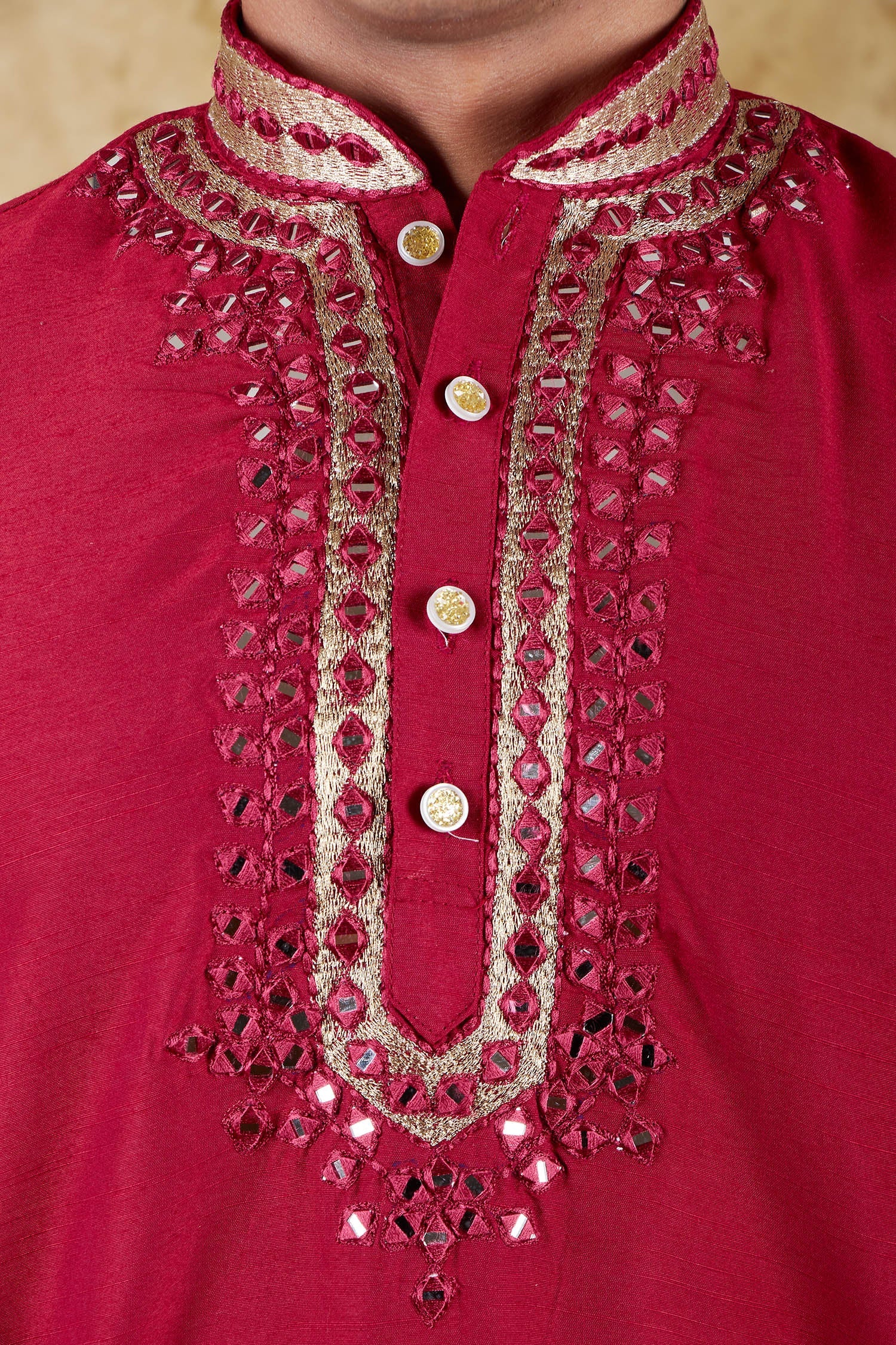 Bluesaanchi Men's Mirror Magic Red Kurta Set | Swadesiicart