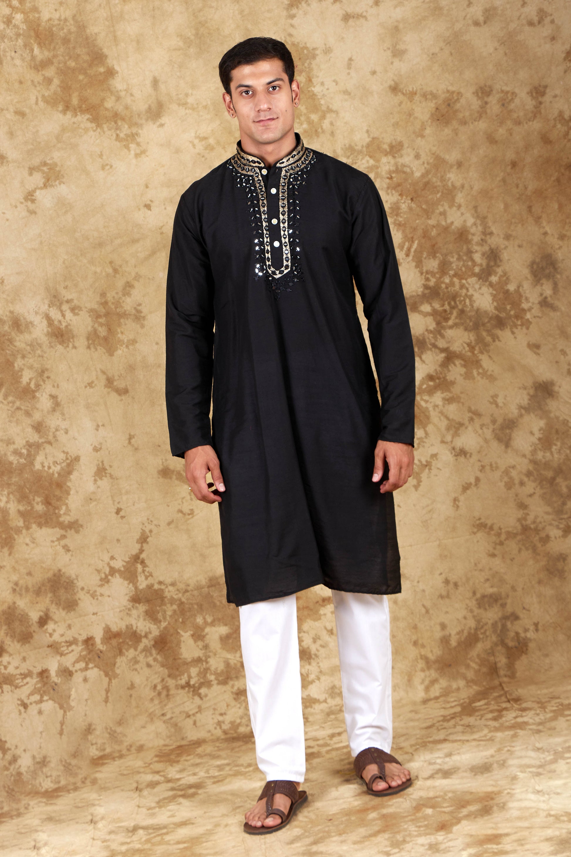 Bluesaanchi Men's Mirror Magic Black Kurta Set | Swadesiicart