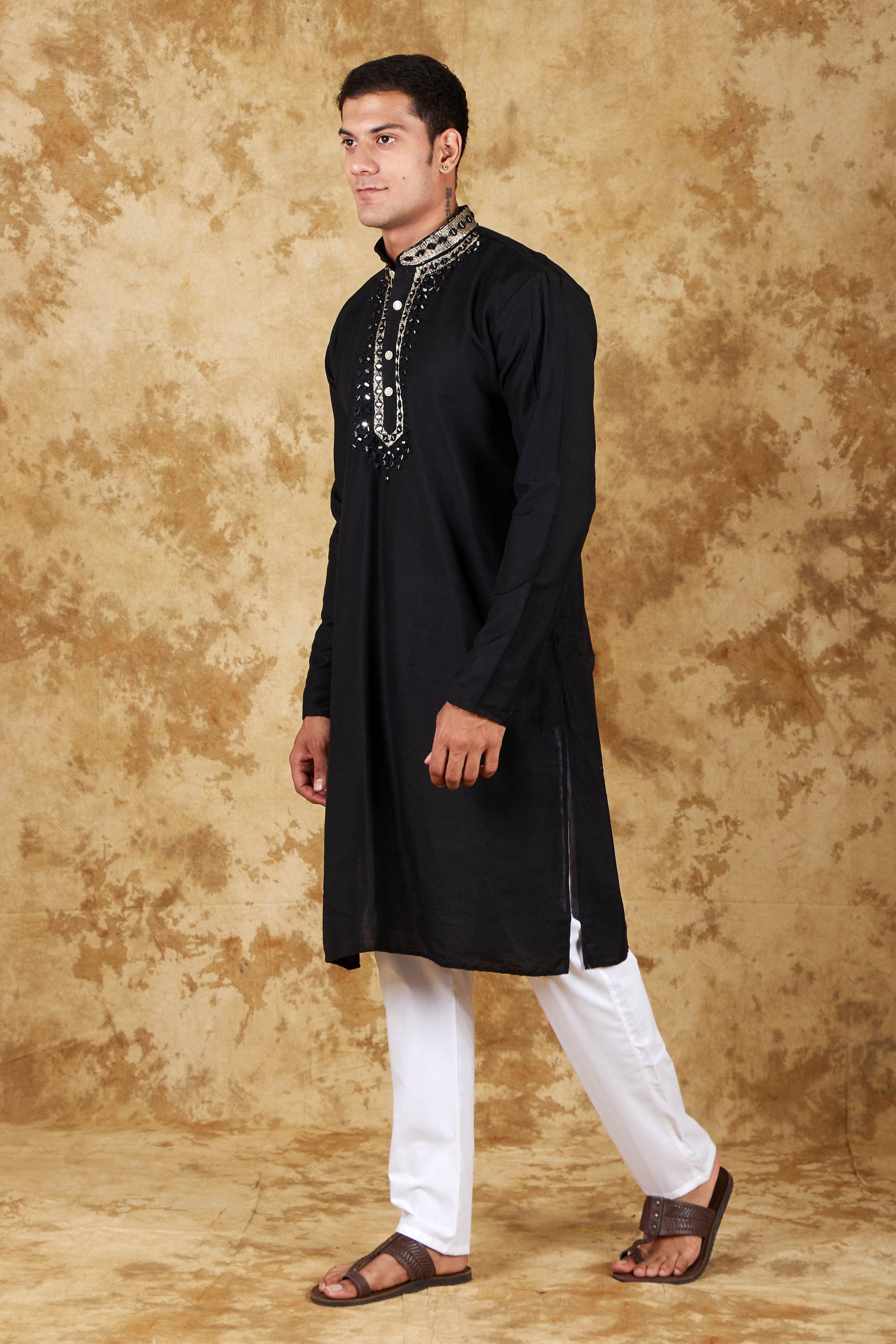 Bluesaanchi Men's Mirror Magic Black Kurta Set | Swadesiicart