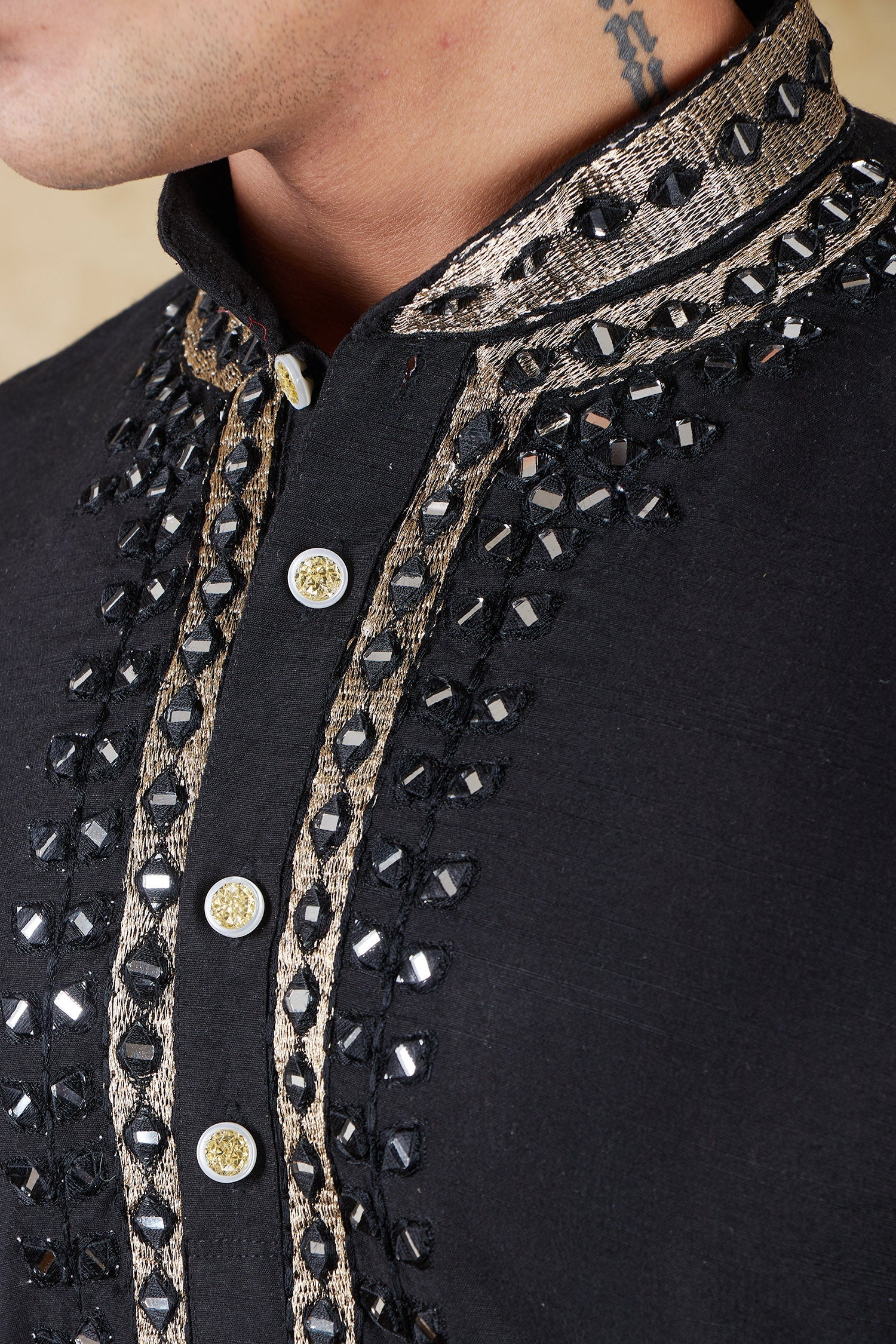 Bluesaanchi Men's Mirror Magic Black Kurta Set | Swadesiicart