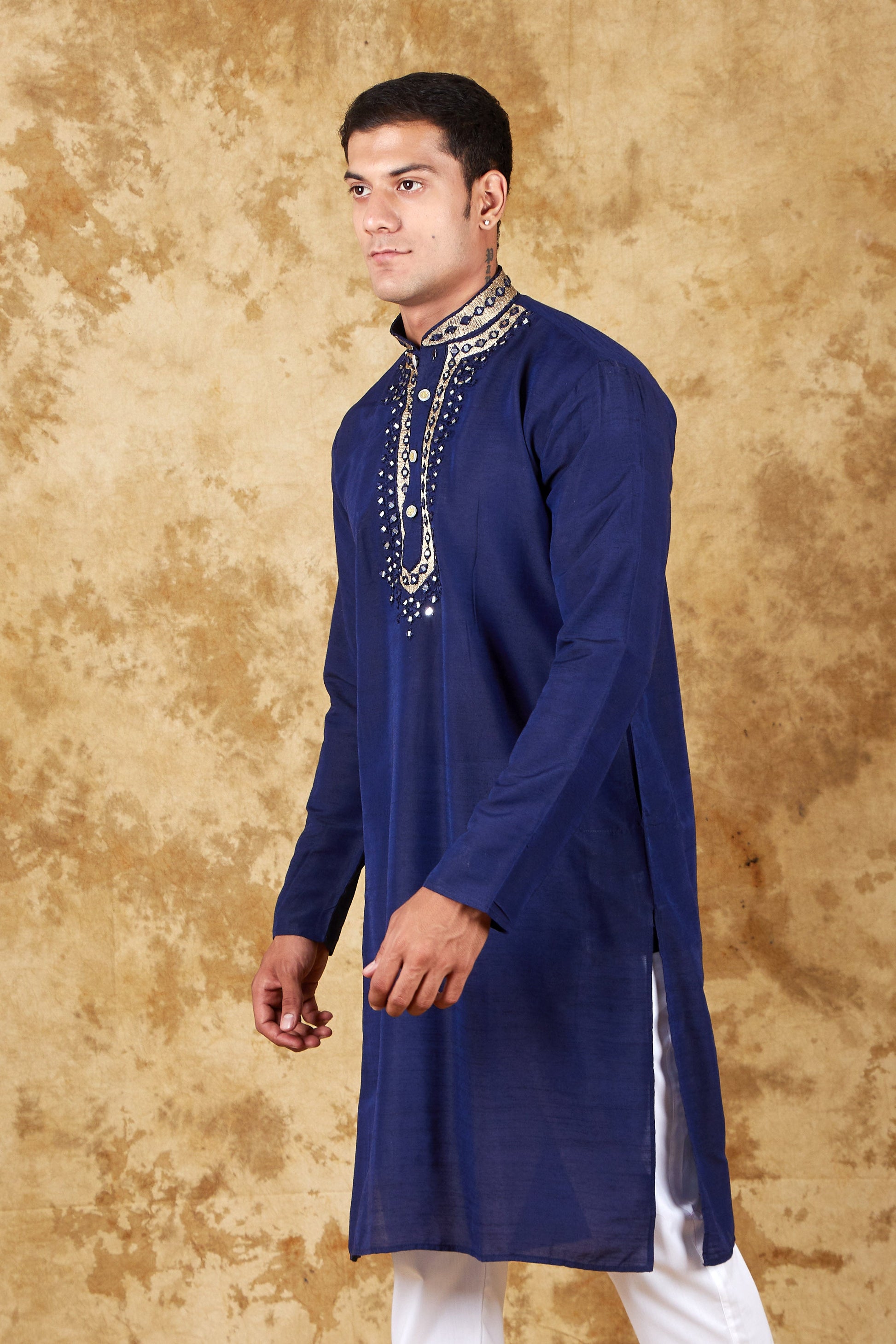 Bluesaanchi Men's Mirror Magic Blue Kurta Set | Swadesiicart