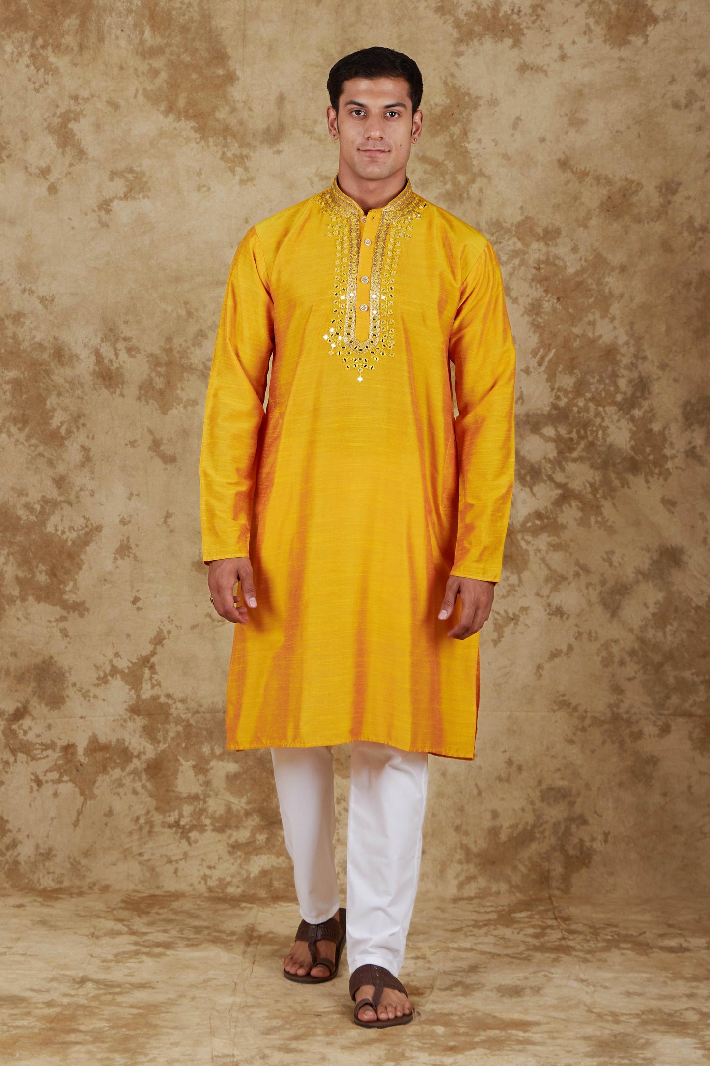 Bluesaanchi Men's Mirror Magic Yellow Kurta Set | Swadesiicart