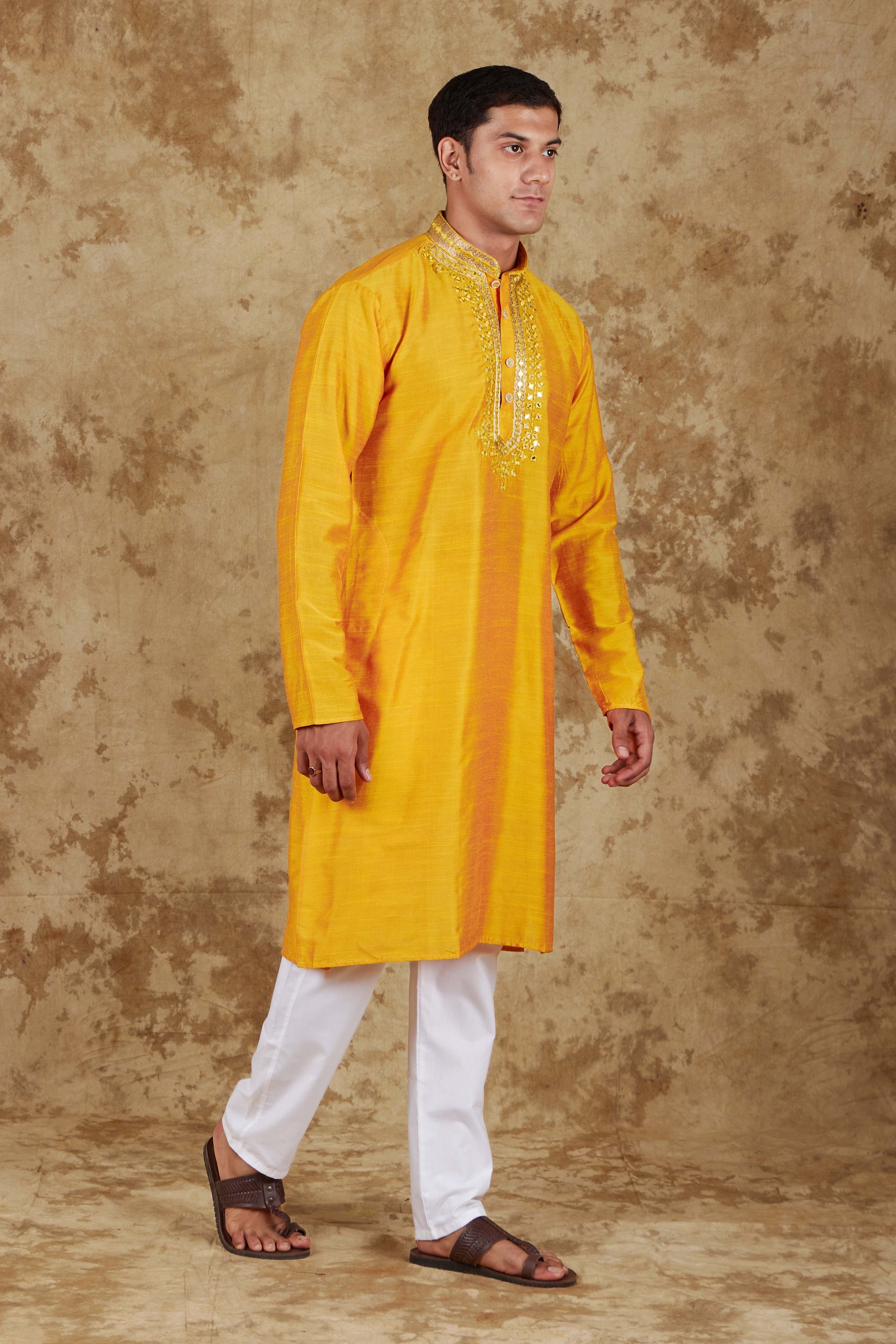 Bluesaanchi Men's Mirror Magic Yellow Kurta Set | Swadesiicart