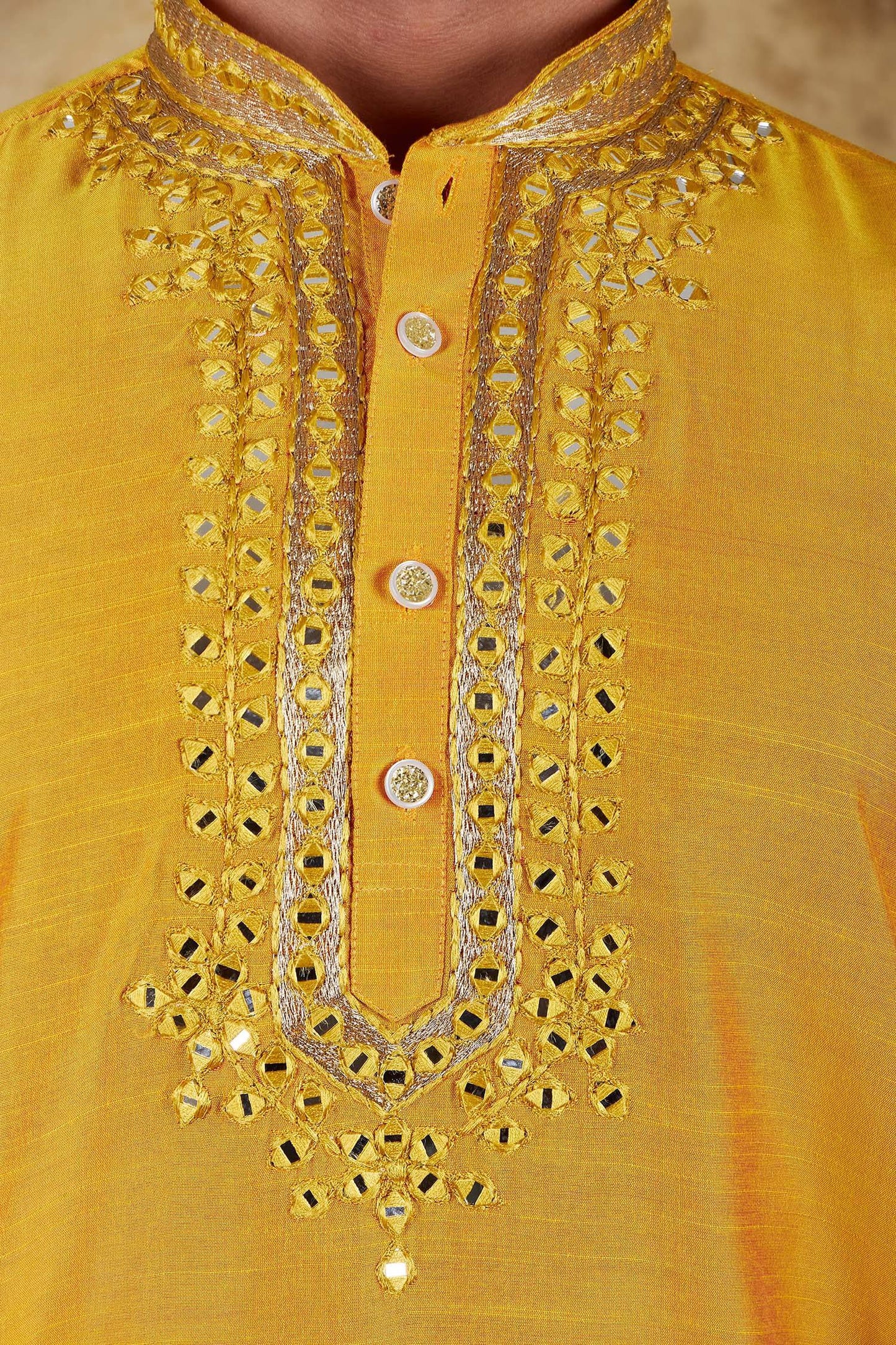 Bluesaanchi Men's Mirror Magic Yellow Kurta Set | Swadesiicart