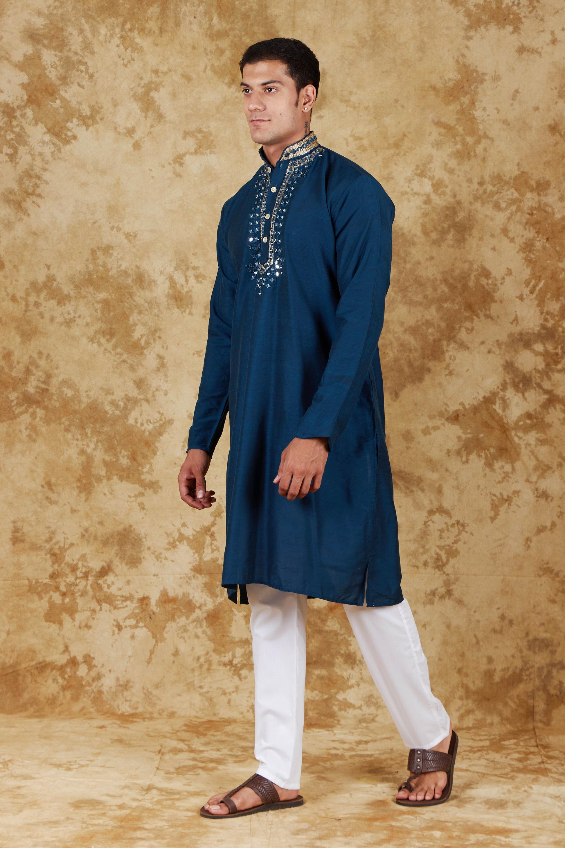 Bluesaanchi Men's Mirror Magic Berkeley Blue Kurta Set | Swadesiicart