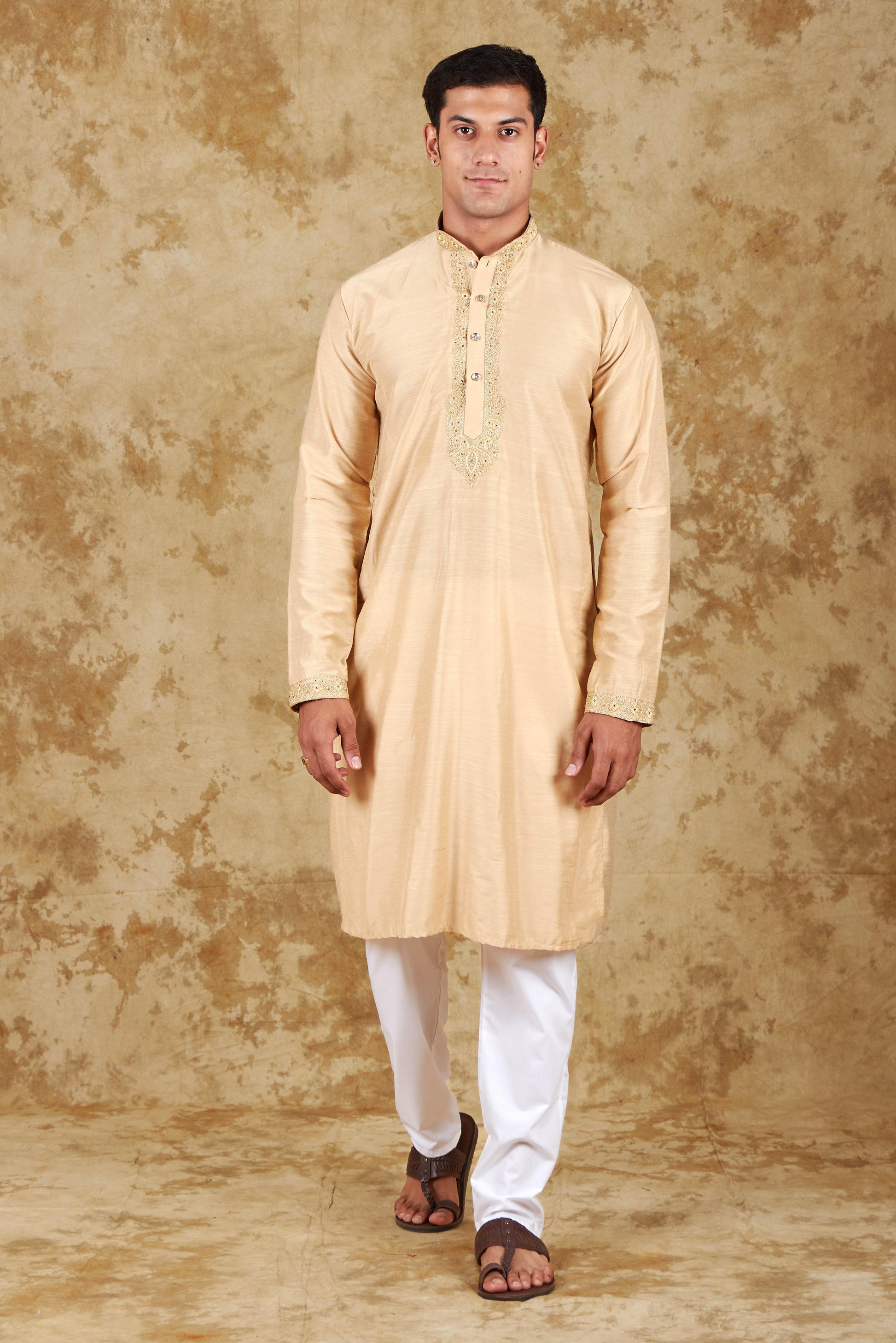Bluesaanchi Men's Sunshine Handwoven Embroidered CornsilkKurta Set | Swadesiicart