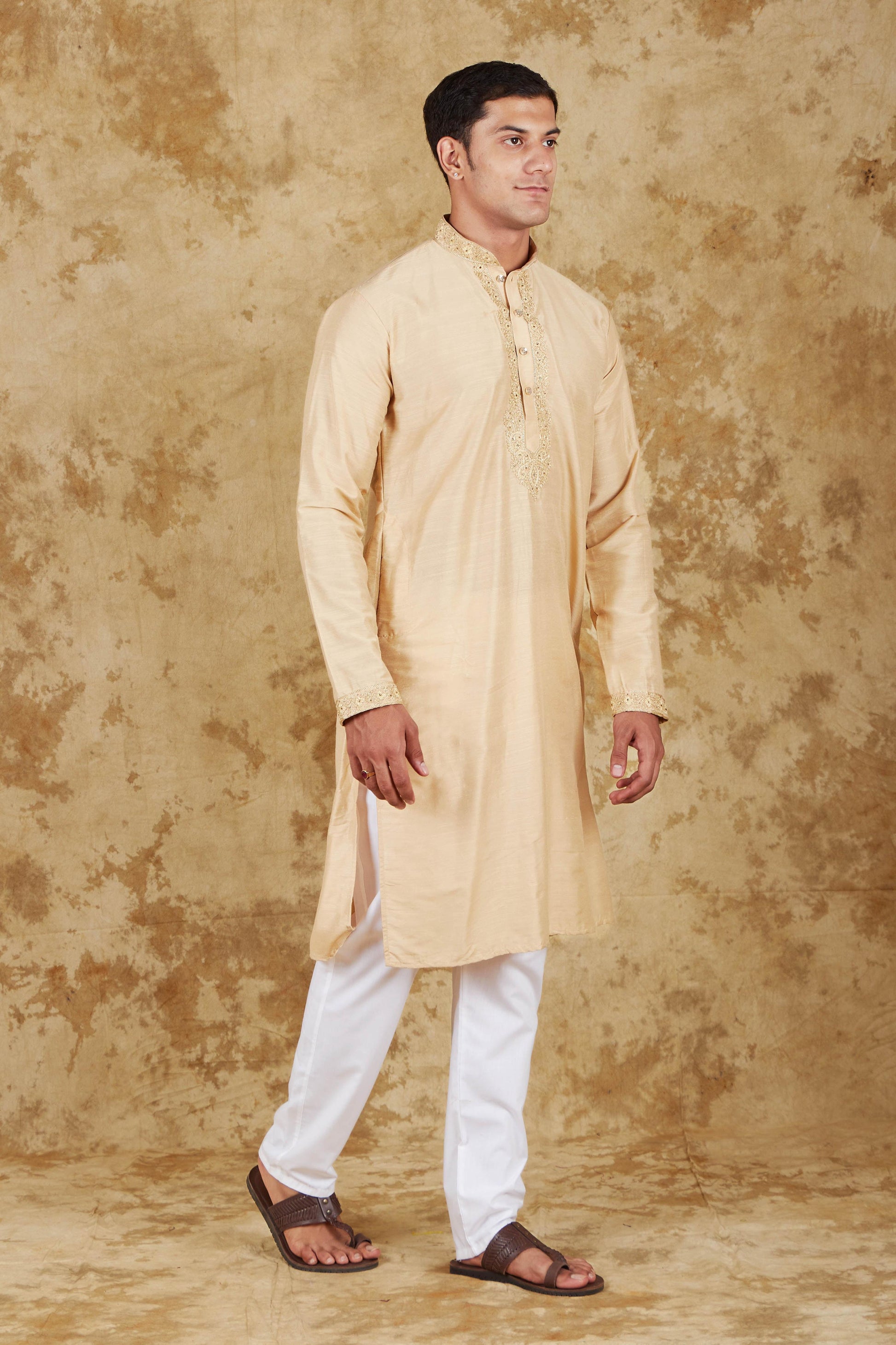 Bluesaanchi Men's Sunshine Handwoven Embroidered CornsilkKurta Set | Swadesiicart