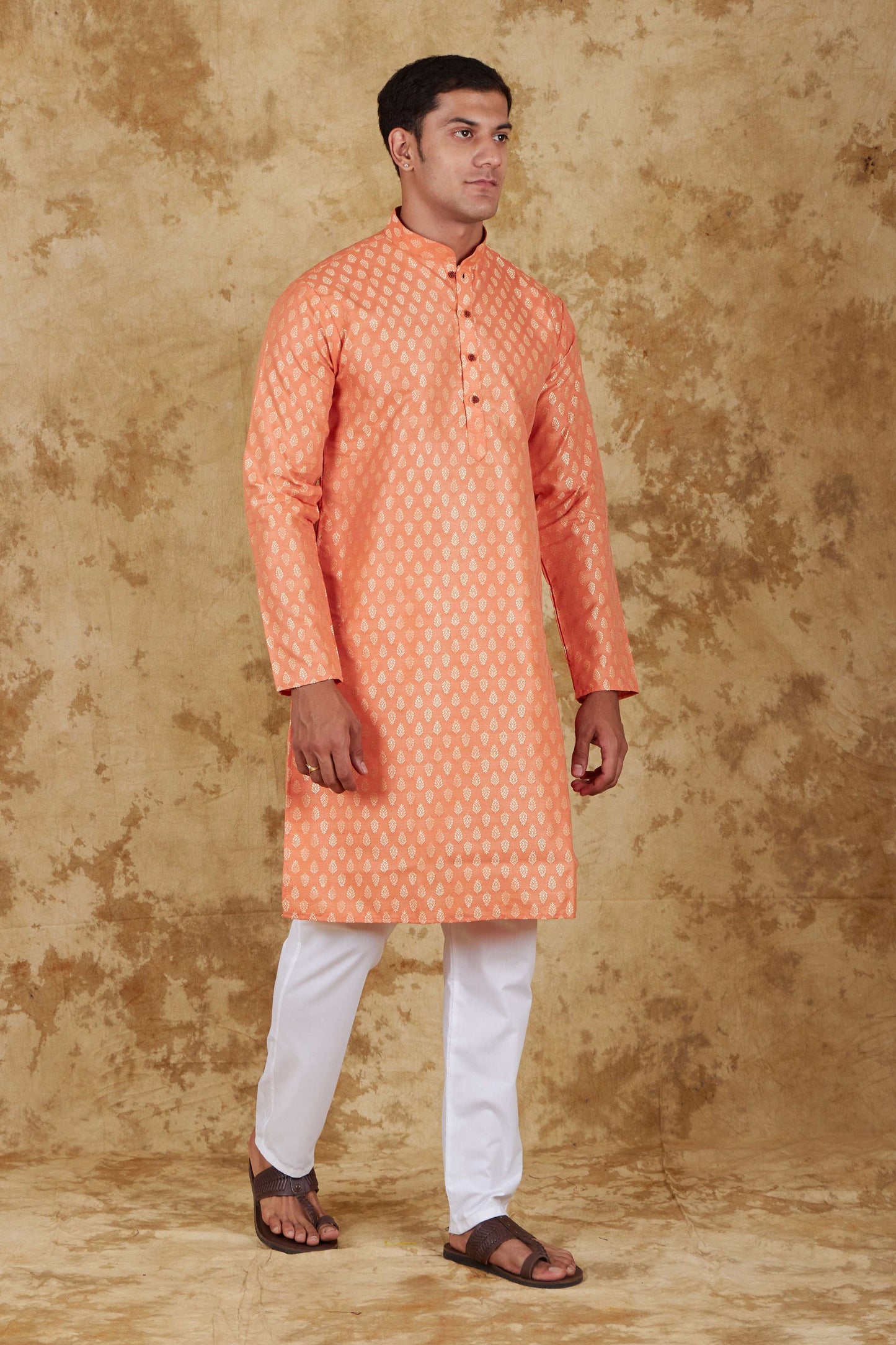 Bluesaanchi Men's Coral Banarasi Silk Kurta Set | Swadesiicart