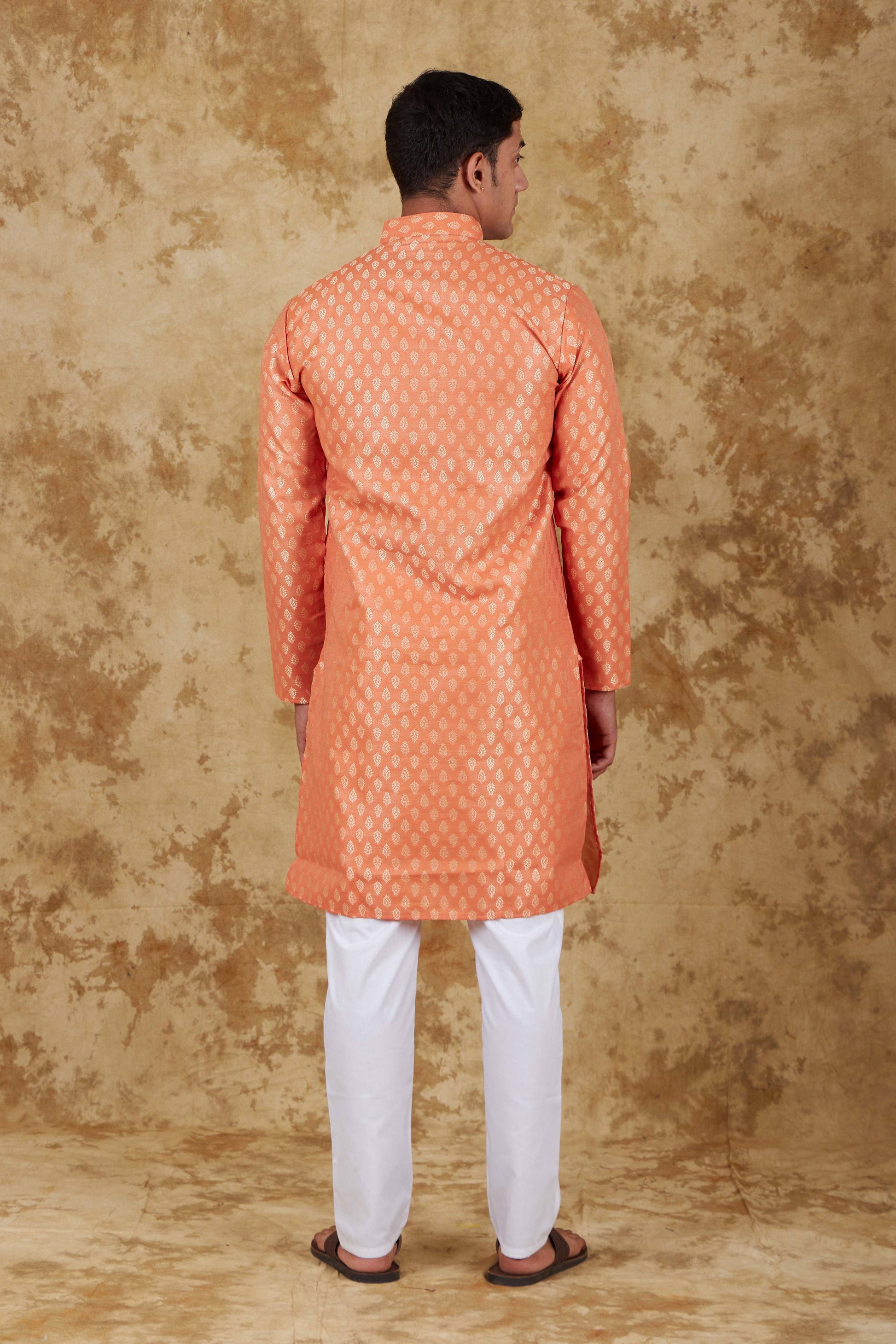 Bluesaanchi Men's Coral Banarasi Silk Kurta Set | Swadesiicart
