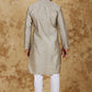 Bluesaanchi Men's Sliver Banarasi Silk Kurta Set | Swadesiicart