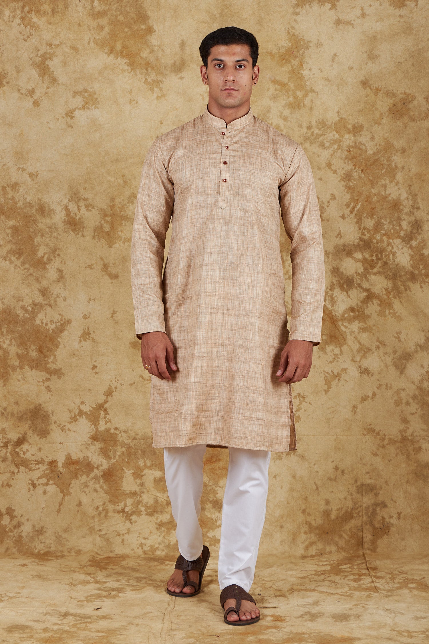 Bluesaanchi Men's Khaki Textured Kurta Set | Swadesiicart