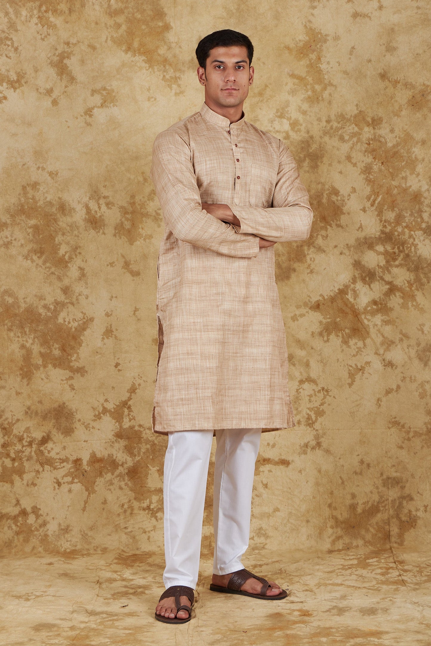 Bluesaanchi Men's Khaki Textured Kurta Set | Swadesiicart
