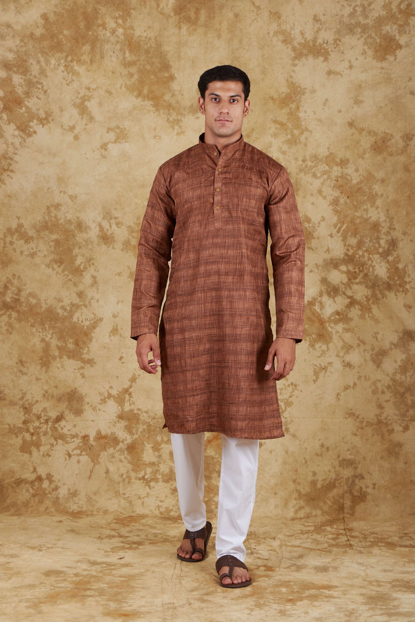 Bluesaanchi Men's Dark Brown Textured Kurta Set | Swadesiicart