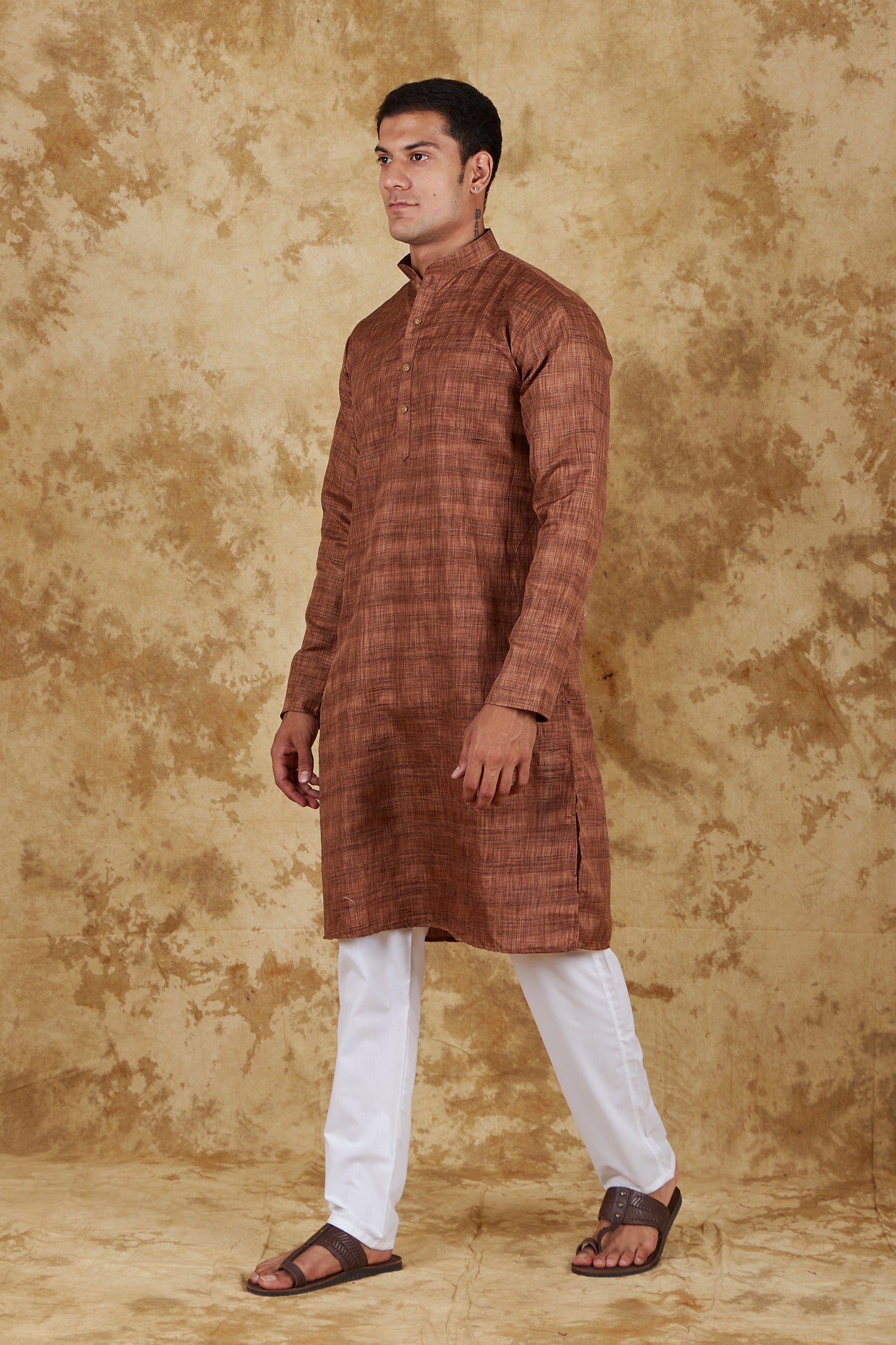 Bluesaanchi Men's Dark Brown Textured Kurta Set | Swadesiicart