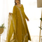 Lorenvalley Fashion Yellow Pure Roman Silk Chanderi Fabric Fully Flared Anarkali Pant With Dupatta Set - Yellow | Swadesiicart