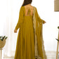 Lorenvalley Fashion Yellow Pure Roman Silk Chanderi Fabric Fully Flared Anarkali Pant With Dupatta Set - Yellow | Swadesiicart