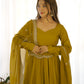 Lorenvalley Fashion Yellow Pure Roman Silk Chanderi Fabric Fully Flared Anarkali Pant With Dupatta Set - Yellow | Swadesiicart