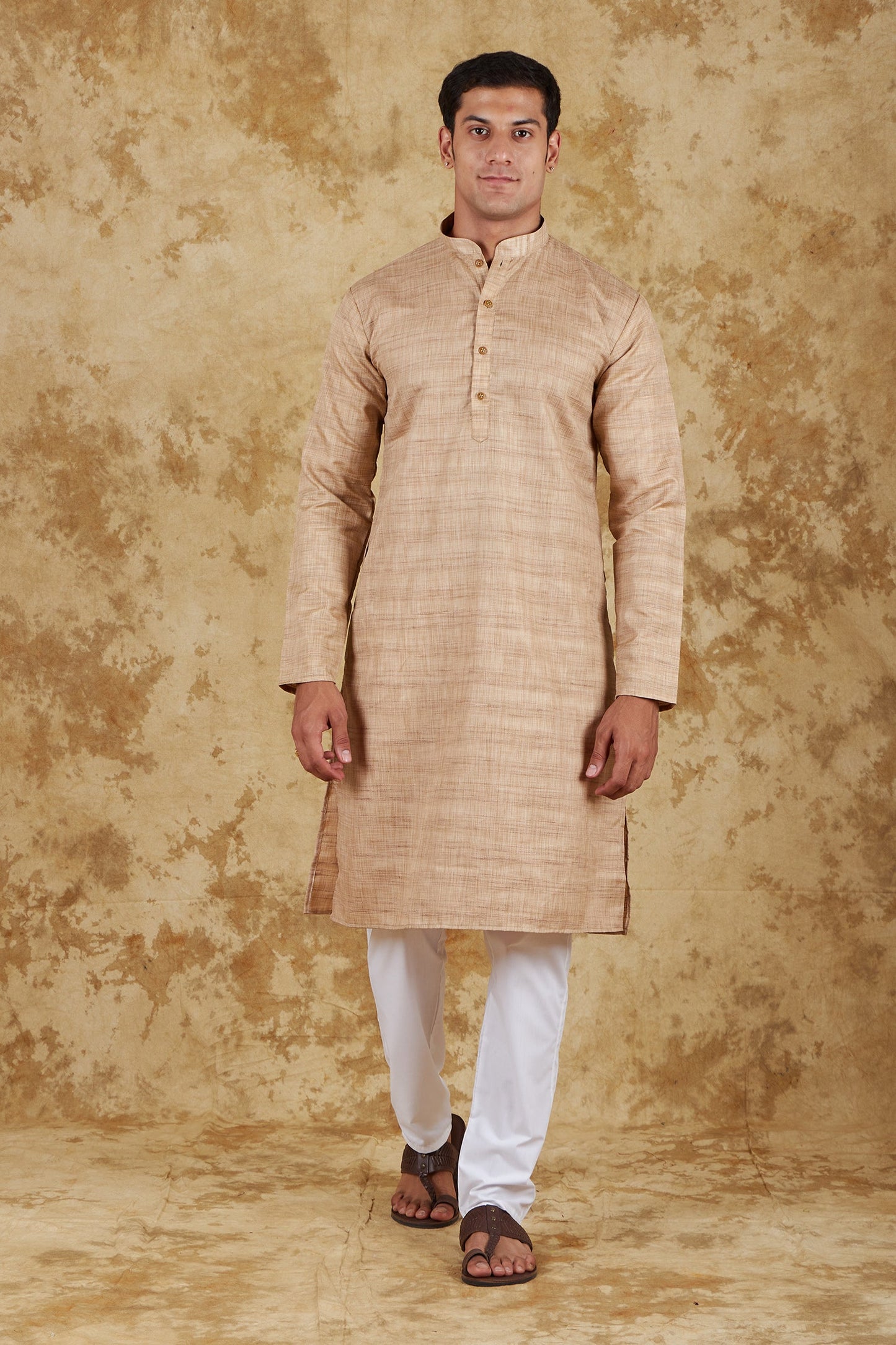 Bluesaanchi Men's Dark Cream Textured Kurta Set | Swadesiicart