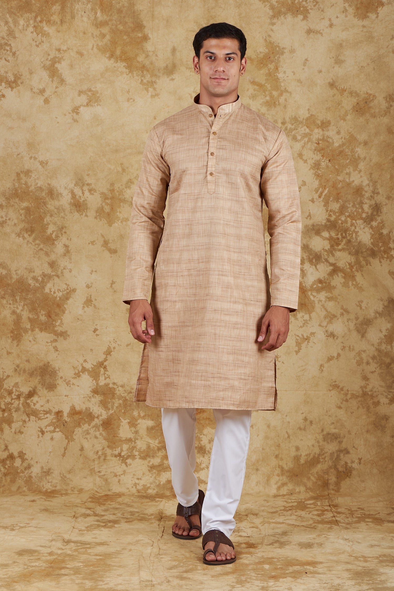 Bluesaanchi Men's Dark Cream Textured Kurta Set | Swadesiicart