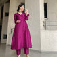 trueBrowns Purple Textured Silk Angrakha Kurta Pant Set | Swadesiicart