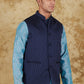 Bluesaanchi Men's Jacquard Blue Waistcoat | Swadesiicart