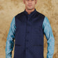 Bluesaanchi Men's Jacquard Blue Waistcoat | Swadesiicart