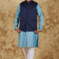 Bluesaanchi Men's Jacquard Blue Waistcoat Kurta Pajama Set | Swadesiicart