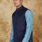 Bluesaanchi Men's Jacquard Blue Waistcoat | Swadesiicart