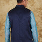 Bluesaanchi Men's Jacquard Blue Waistcoat | Swadesiicart