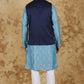 Bluesaanchi Men's Jacquard Blue Waistcoat Kurta Pajama Set | Swadesiicart