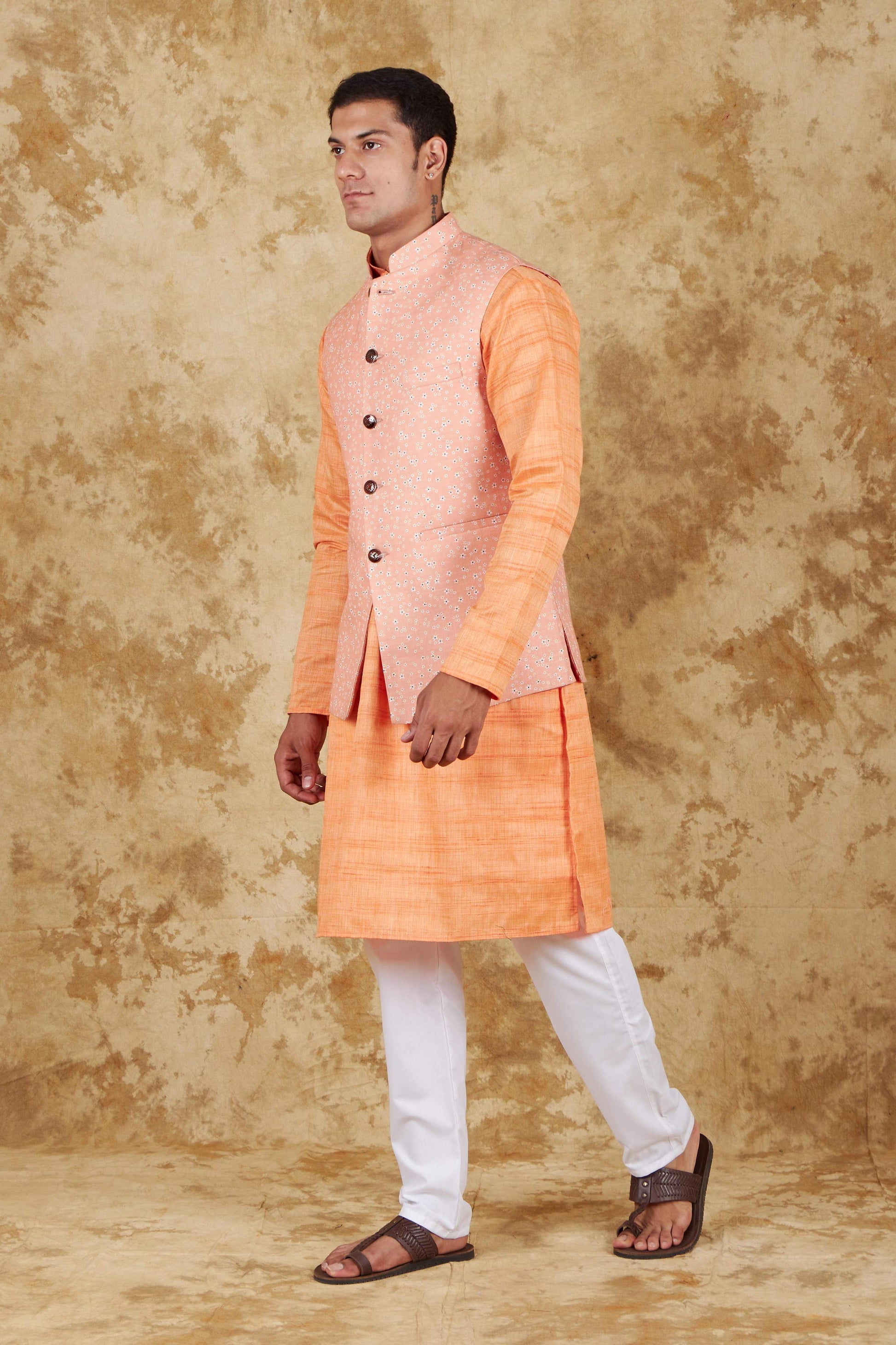 Bluesaanchi Men's Atomic Tangerine Waistcoat Kurta Pajama Set | Swadesiicart