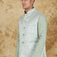Bluesaanchi Men's Jacquard Celadon Green Waistcoat | Swadesiicart