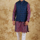 Bluesaanchi Men's Jacquard Rose Red With White Waistcoat Kurta Pajama Set | Swadesiicart