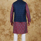 Bluesaanchi Men's Jacquard Rose Red With White Waistcoat Kurta Pajama Set | Swadesiicart