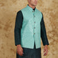 Bluesaanchi Men's Jacquard Mint Green Waistcoat Kurta Pajama Set | Swadesiicart