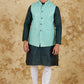 Bluesaanchi Men's Jacquard Mint Green Waistcoat Kurta Pajama Set | Swadesiicart