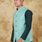 Bluesaanchi Men's Jacquard Mint Green Waistcoat | Swadesiicart