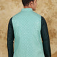 Bluesaanchi Men's Jacquard Mint Green Waistcoat | Swadesiicart