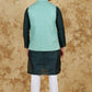 Bluesaanchi Men's Jacquard Mint Green Waistcoat Kurta Pajama Set | Swadesiicart