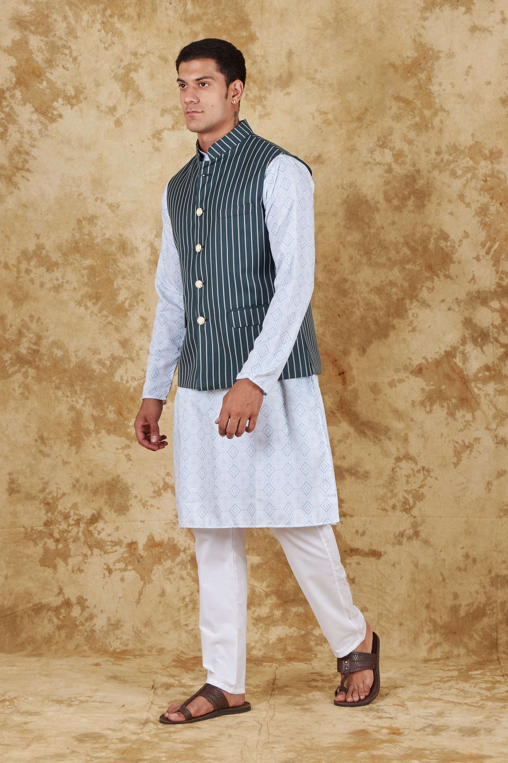 Bluesaanchi Men's Dark Slate Grey Waistcoat Kurta Pajama Set | Swadesiicart