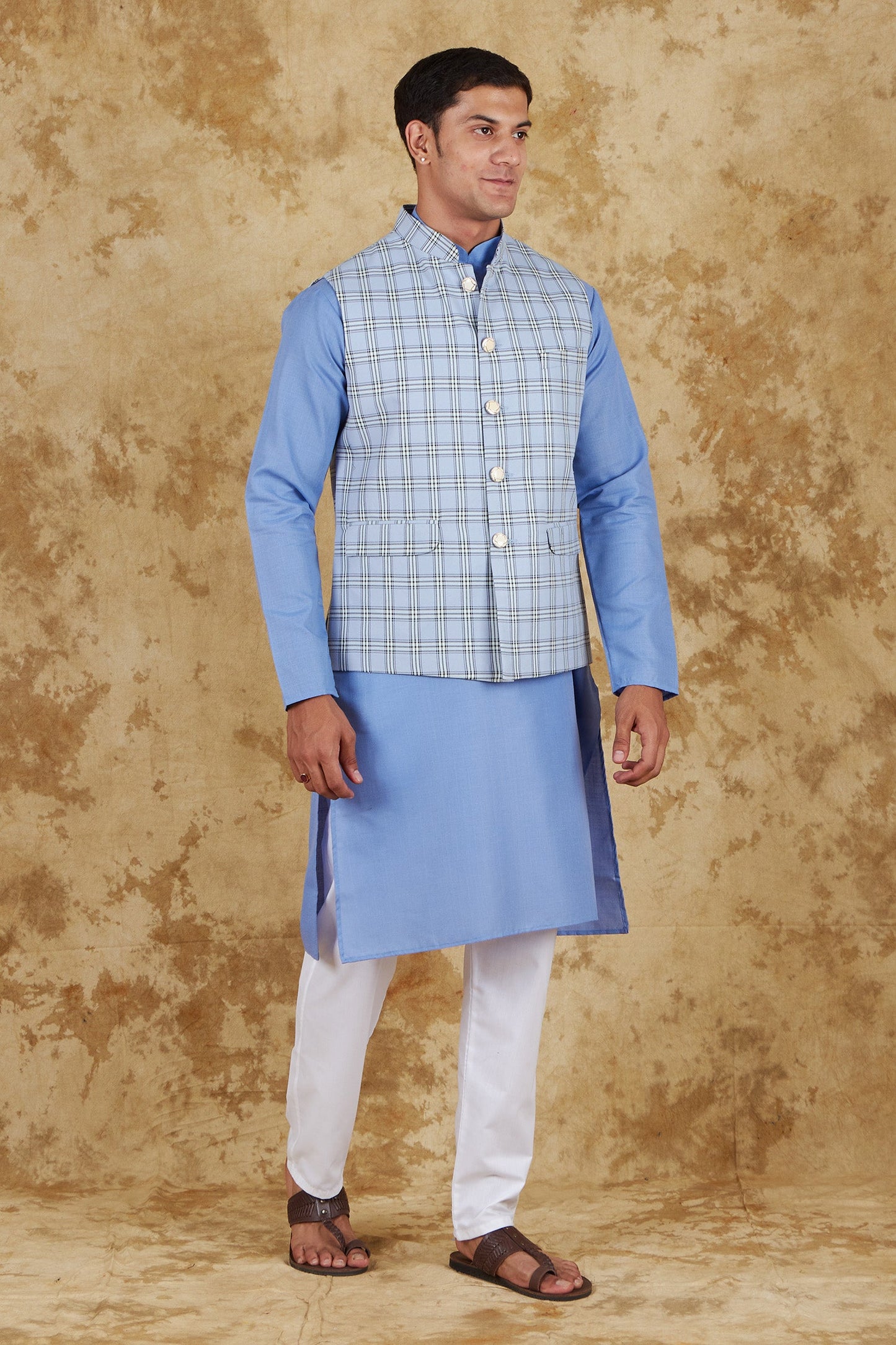Bluesaanchi Men's Uranian Blue Waistcoat Kurta Pajama Set | Swadesiicart