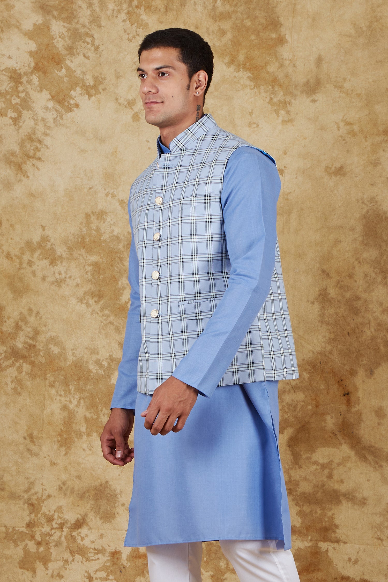 Bluesaanchi Men's Uranian Blue Waistcoat Kurta Pajama Set | Swadesiicart