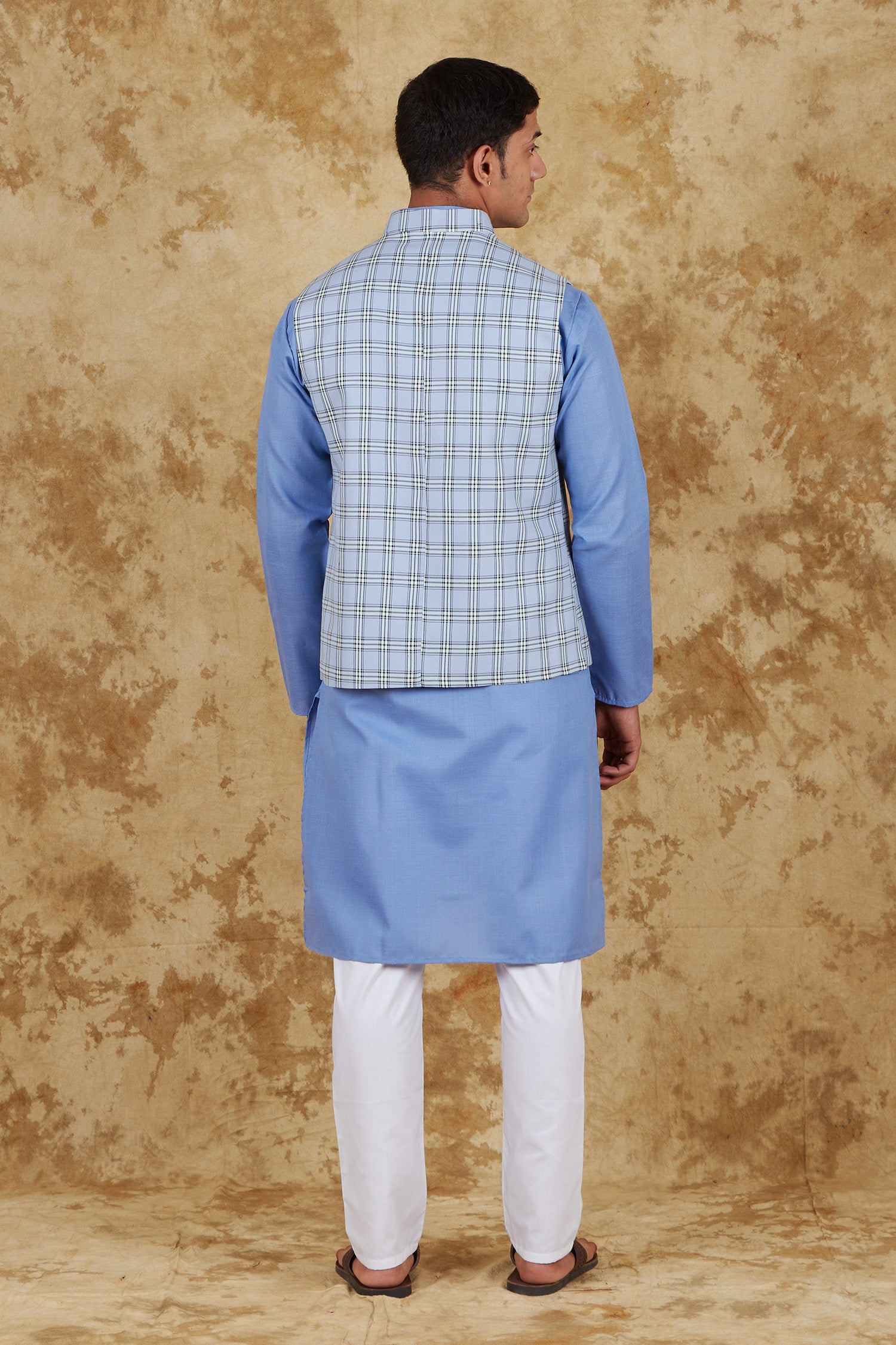 Bluesaanchi Men's Uranian Blue Waistcoat Kurta Pajama Set | Swadesiicart