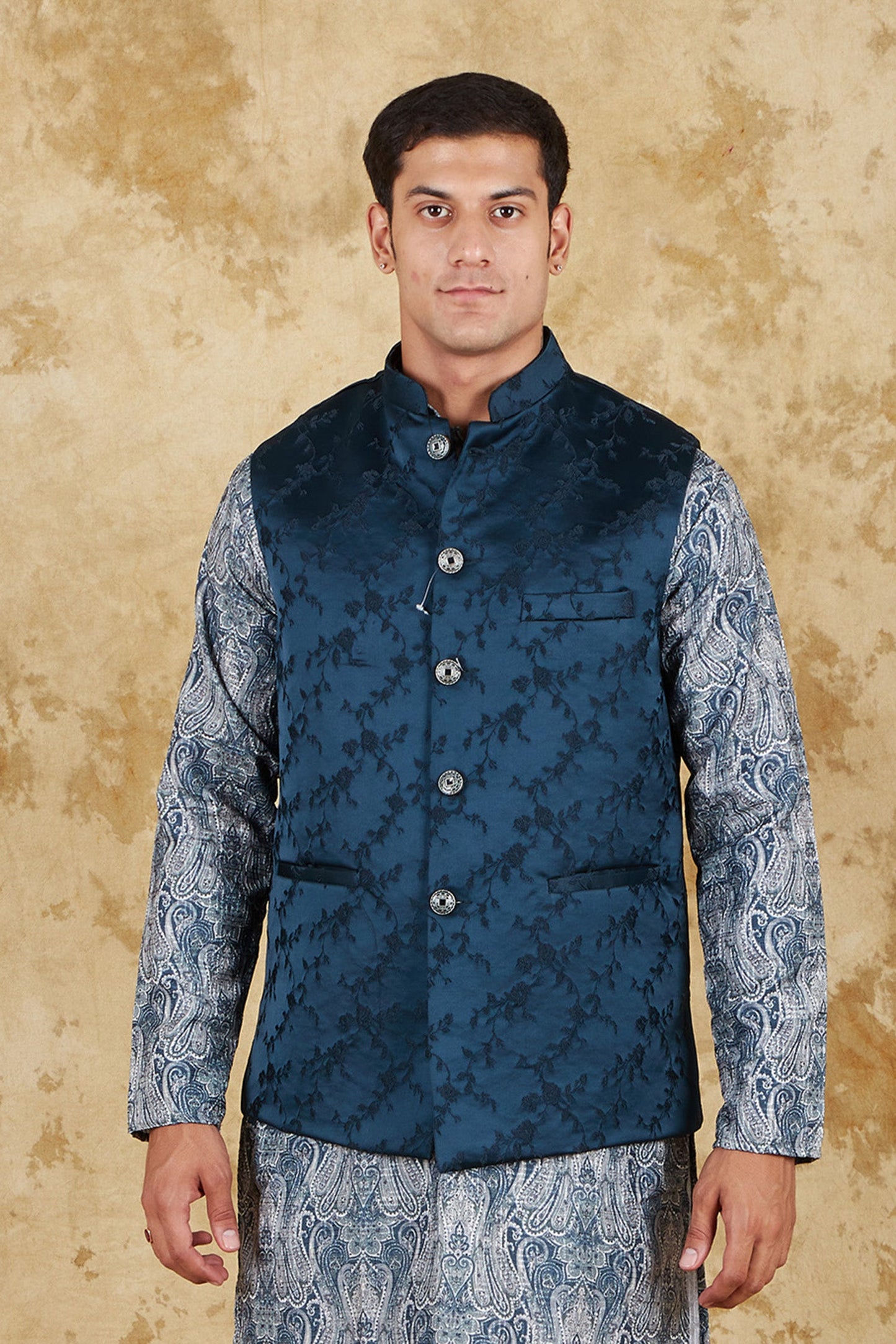 Bluesaanchi Men's Jacquard Indigo Dye Waistcoat | Swadesiicart