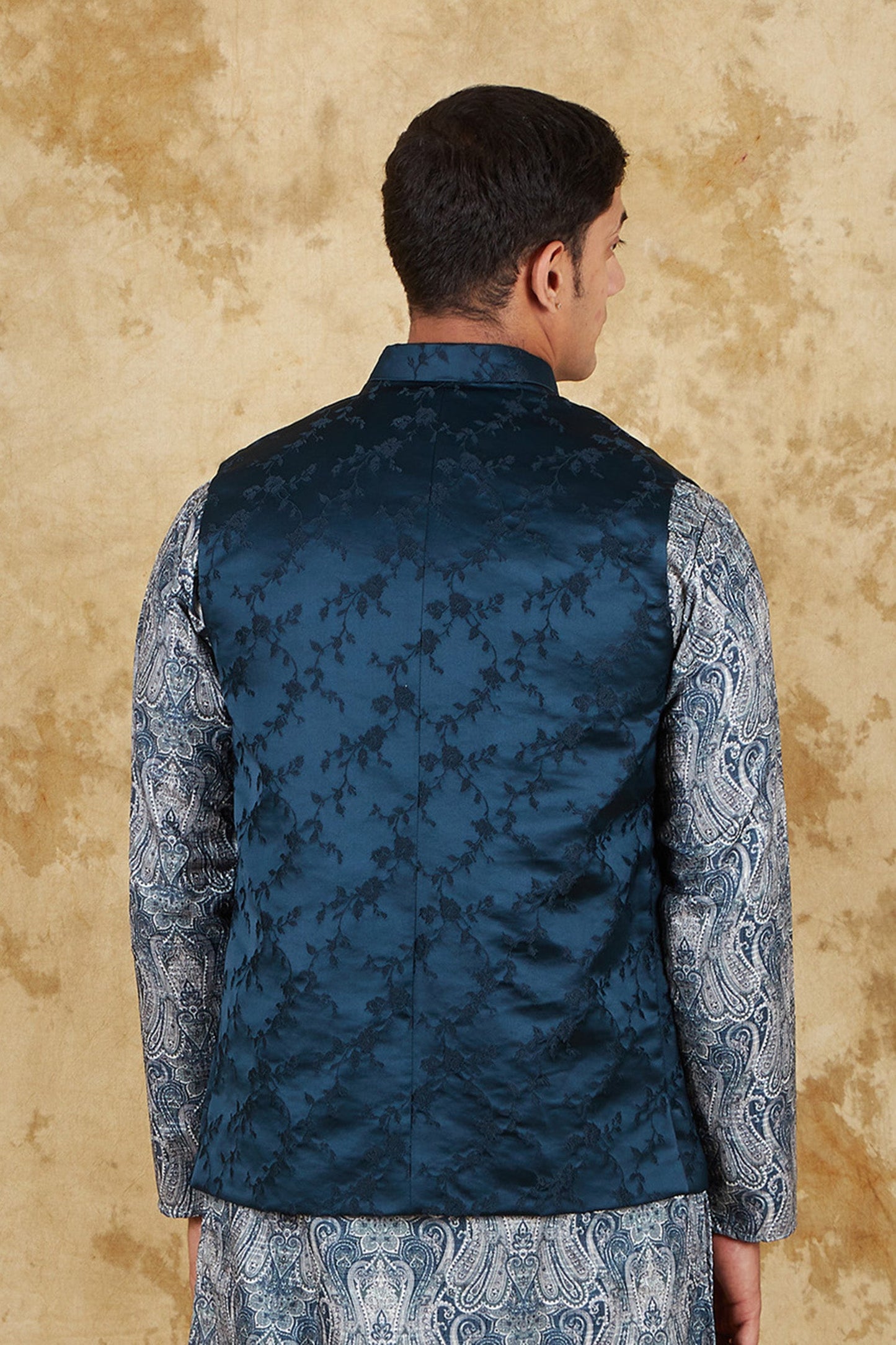 Bluesaanchi Men's Jacquard Indigo Dye Waistcoat | Swadesiicart