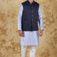 Bluesaanchi Men's Jacquard Prussian Blue Waistcoat Kurta Pajama Set | Swadesiicart