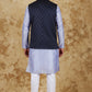 Bluesaanchi Men's Jacquard Prussian Blue Waistcoat Kurta Pajama Set | Swadesiicart