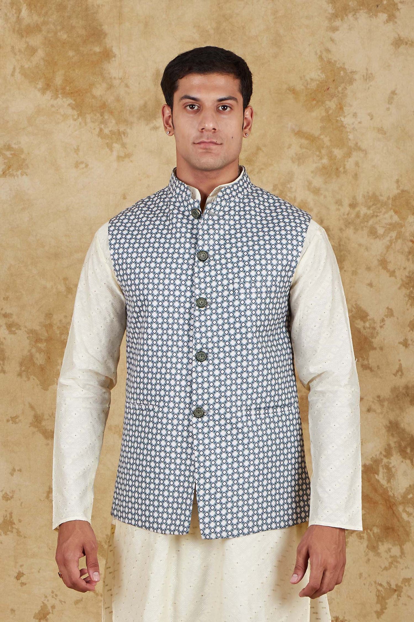 Bluesaanchi Men's Cream Waistcoat | Swadesiicart